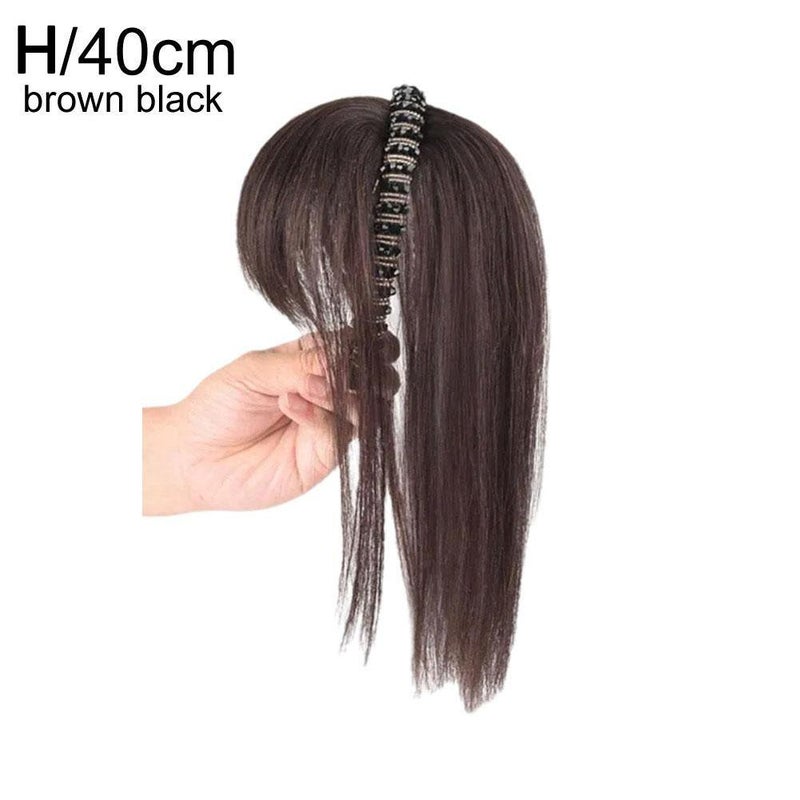 Rhinestone headband with integrated simulated hair, airy bangs, natural and invisible, covers gray hair, wig bangs